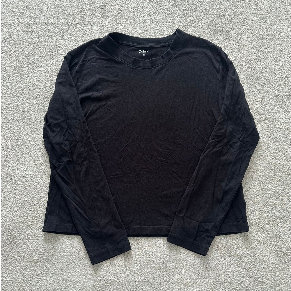 Quince Women's Cotton Modal Scoop Neck Long Sleeve size Medium in Black